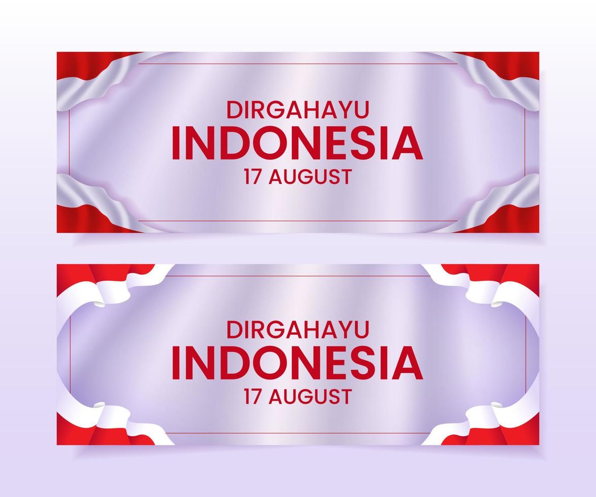 Indonesiens självständighetsdagen banner dekorerad med vågiga flaggor vektor