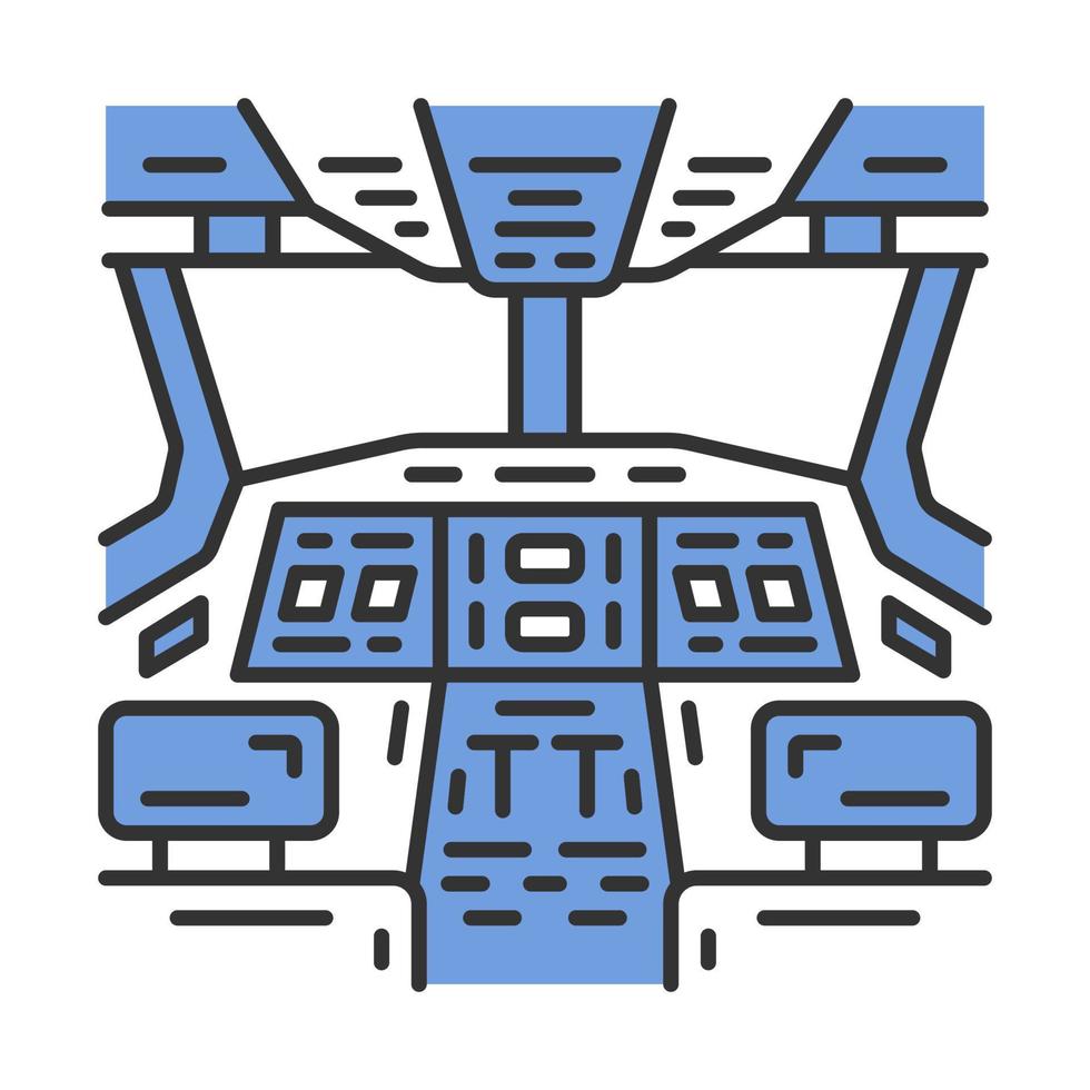 Cockpit-Farbsymbol. Pilotenkabine. Flugzeugausrüstung. Fliegerhebel. Jet-Steuerung. Flugdienst. Flugreisen. Flugzeugreise. isolierte vektorillustration vektor