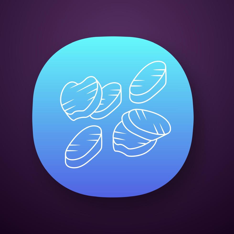 App-Symbol für gegrillte Gemüsescheiben. geröstetes vegetarisches Essen. gesunde Ernährung. Verschiedenes Grillgemüse. ui ux-benutzeroberfläche. Web- oder mobile Anwendung. vektor isolierte illustration