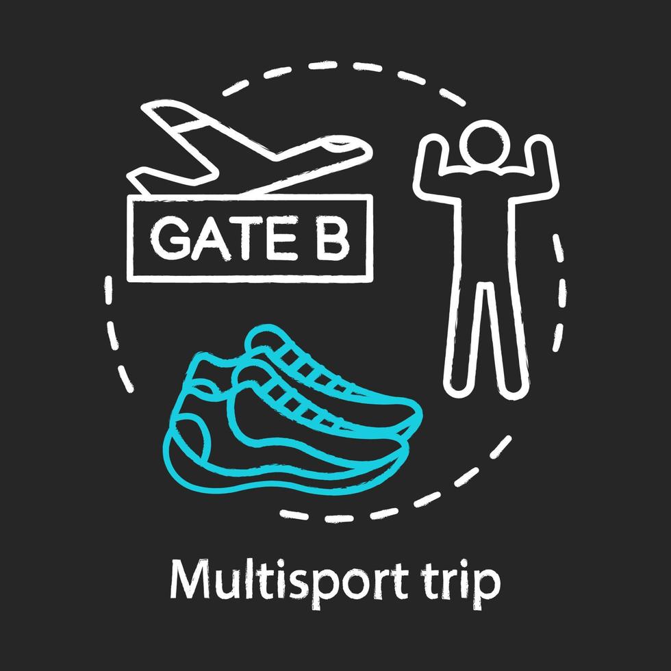 Symbol für das Kreidekonzept der Multisport-Reise. Reisestil-Idee. aktive Reise. extremer Tourismus. Urlaubsziele. vektor isolierte tafelillustration