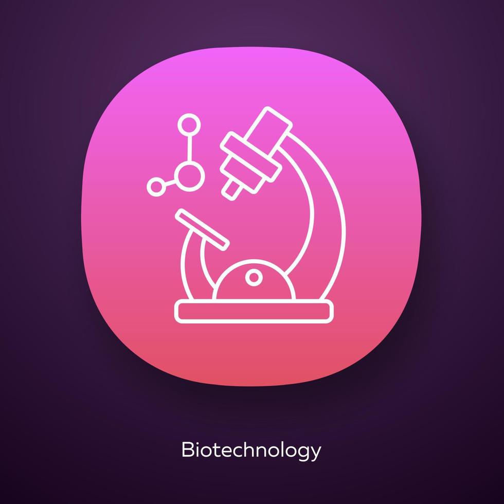 Biotechnologie-App-Symbol. Biotech. Molekularbiologie. Mikroskop und Molekül. Biochemie. Biotechnik. ui ux-Benutzeroberfläche. Web- oder mobile Anwendung. vektor isolierte illustration