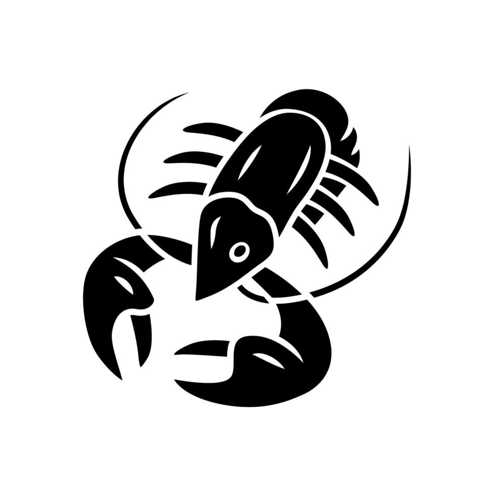 Krebs-Glyphe-Symbol. Unterwasser-Meerestiere, Hummer. gesunde Ernährung. Fischrestaurant. nahrhafte Gerichte. Essen Delikatesse. Silhouettensymbol. negativer Raum. vektor isolierte illustration