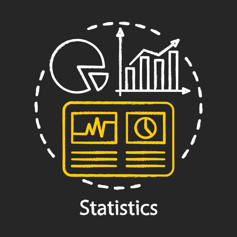 statistikstudie, kreidekonzeptsymbol für wissenschaftliche forschung. Diagramm, steigende Graphen dünne Linie Kunstidee. Analytik, Metrik-Tools, Datenvisualisierung, Infografiken. vektor isolierte tafelillustration