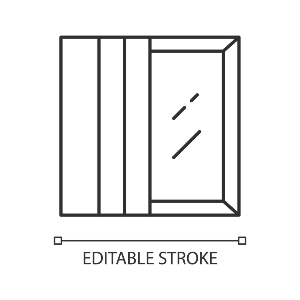 panel spår linjär ikon. vertikala fönsterbeklädnader. tygpaneler. kontorsfönsterbehandlingar. heminredning. tunn linje illustration. kontur symbol. vektor isolerade konturritning. redigerbar linje