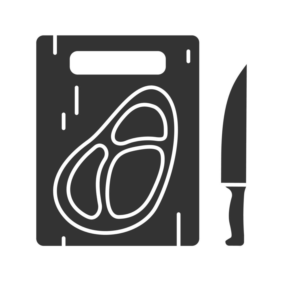 Steak auf Schneidebrett mit Messer-Glyphen-Symbol. Silhouettensymbol. negativer Raum. vektor isolierte illustration