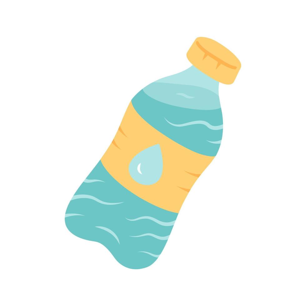 mineralvatten platt design lång skugga färgikon. rent dricksvatten. plastflaska med etikett. alkoholfri dryck. icke kolsyrad dryck. vektor siluett illustration