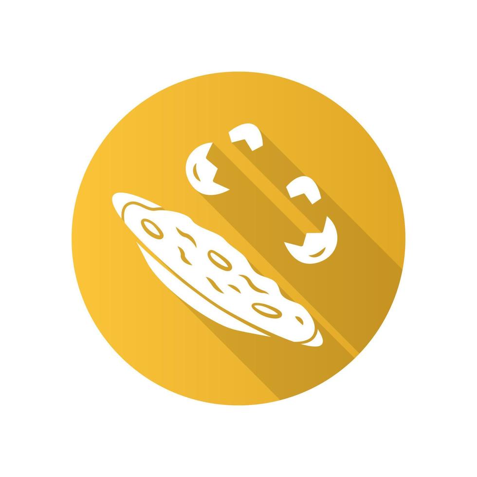 Omelette flaches Design lange Schatten-Glyphe-Symbol. schnellkochendes gericht. Restaurant, Café Frühstückskarte. Morgenessen. Rührei, Spiegeleier. natürliches Produkt aus kontrolliert biologischem Anbau. Vektor-Silhouette-Illustration vektor