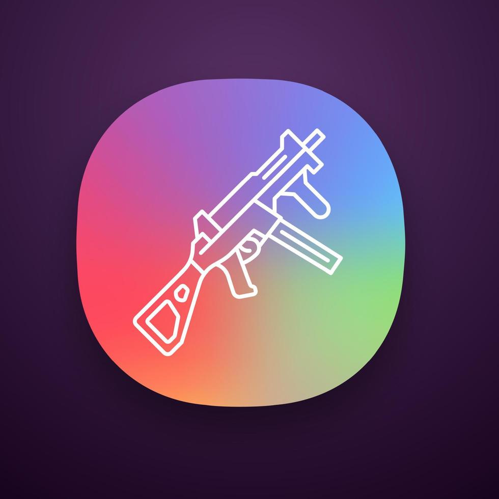 hk ump vapen app ikon. virtuellt videospel skjutvapen, pistol. skjutspelsgevär. militär inventering av cybersport-krypskyttar. ui ux användargränssnitt. webb- eller mobilapplikation. vektor isolerade illustration