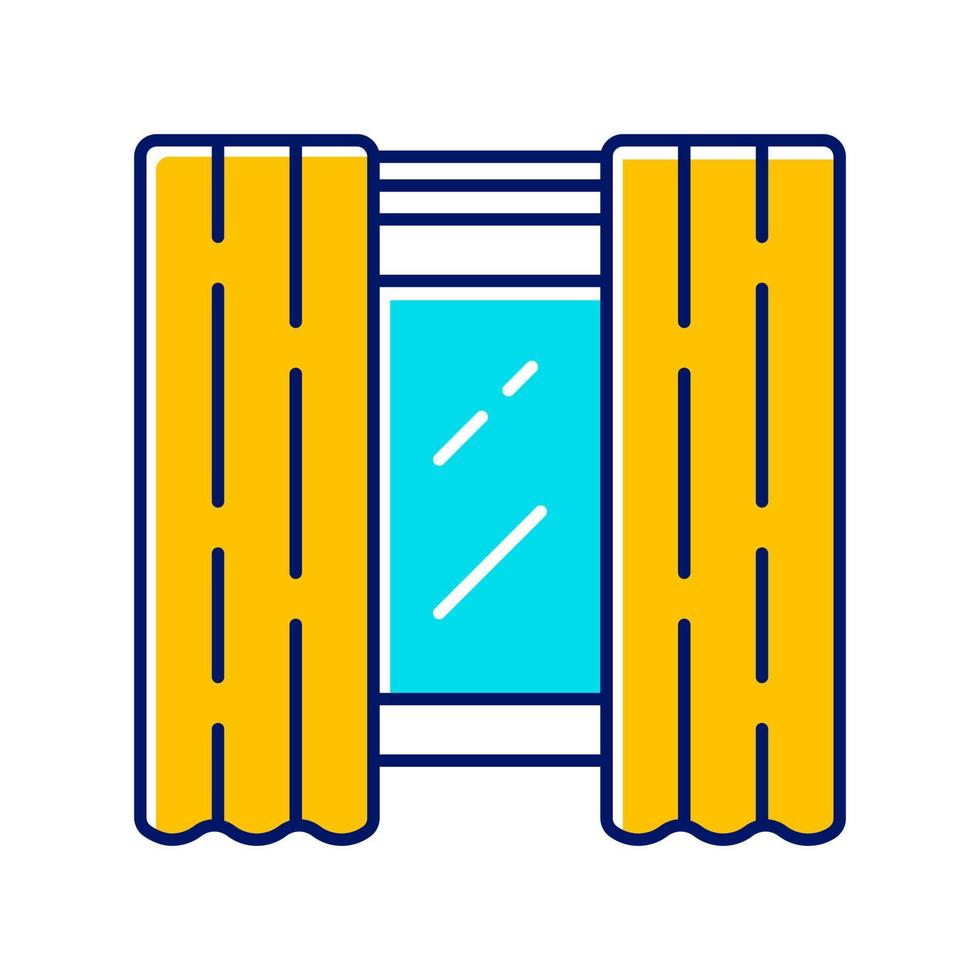 Symbol für die Farbe des Fensterpaneelpaars. Gardinenstoff für die Heimdekoration. Verdunkelungsfolie. Zimmer verdunkeln. Küche monochrome Farbtöne auf Gesims. Ösenvorhänge. isolierte Vektorillustration vektor