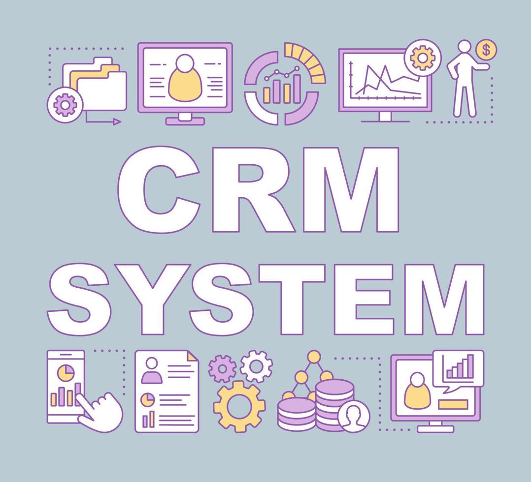 Banner für CRM-Systemwortkonzepte. Kundenidentität. Kundendatenbank. Computer Software. Präsentation, Webseite. isolierte beschriftungstypografieidee mit linearen symbolen. Vektor-Umriss-Illustration vektor