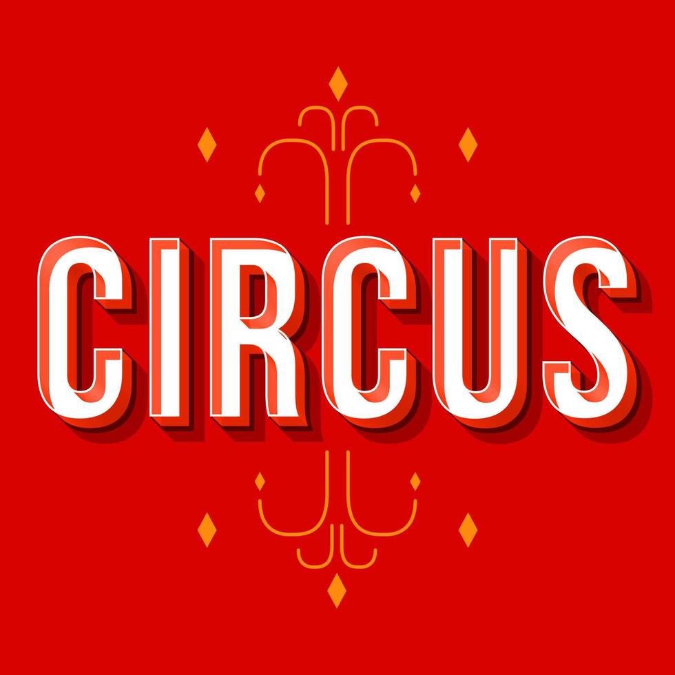 cirkus vintage 3d vektor bokstäver. retro fet stil, typsnitt. popkonst stiliserad text. bokstäver i gammal skolstil. 90-, 80-talsreklamaffisch, bannertypografidesign. röd dekorativ färgbakgrund