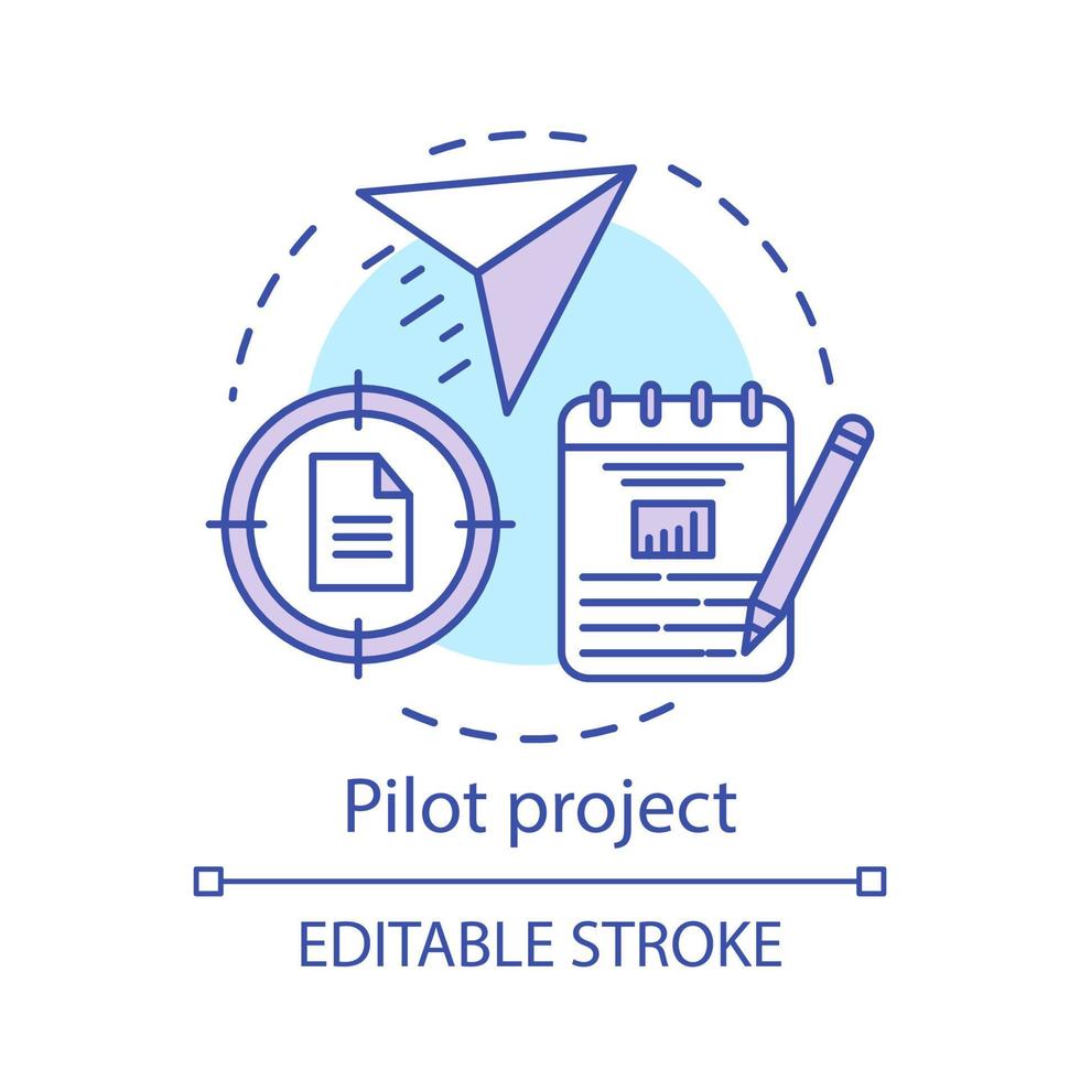 pilotprojekt koncept ikon. börja. affärs plan. rörelse till mål. starta programmet. strategisk ledning idé tunn linje illustration. vektor isolerade konturritning. redigerbar linje