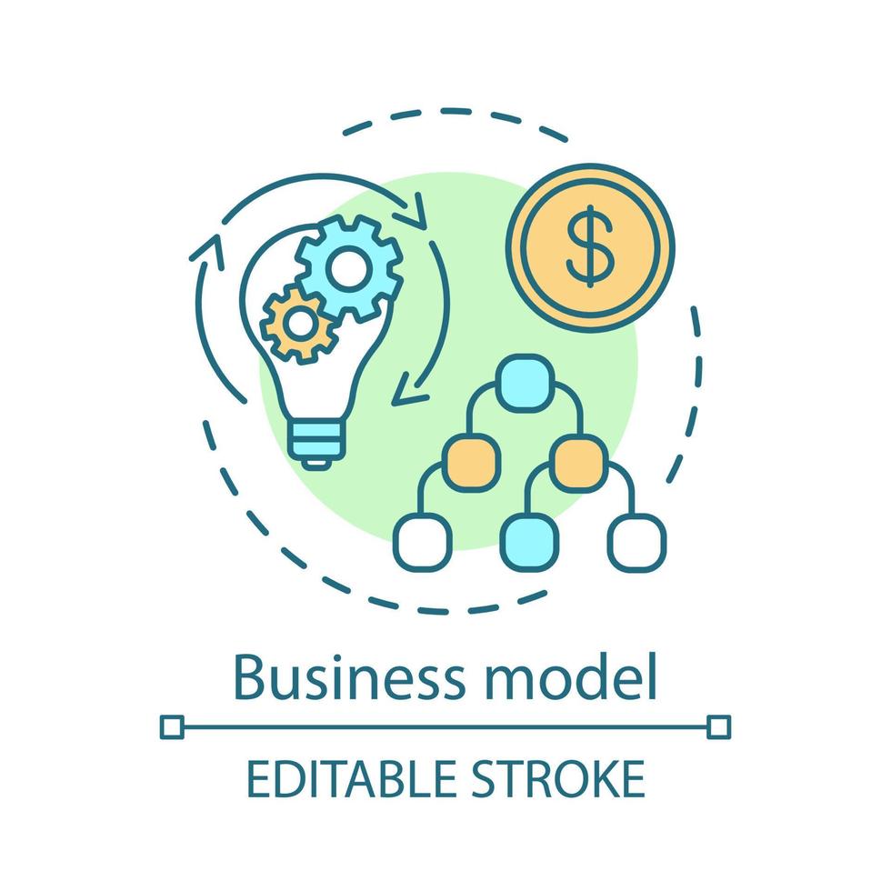 affärsmodell koncept ikon. företagets framgångsrika verksamhet. företagsledningsstruktur. arbetsflöde. affärsprocess idé tunn linje illustration. vektor isolerade konturritning. redigerbar linje