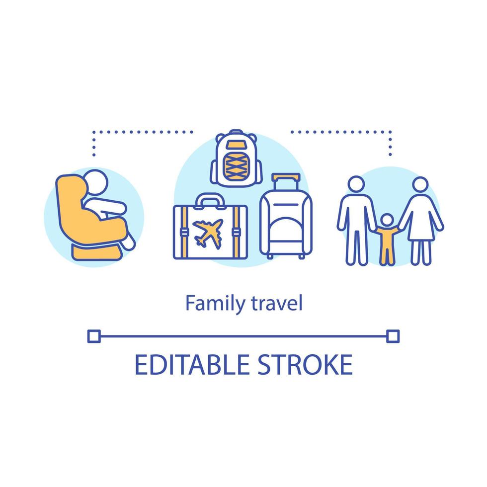 familj resor koncept ikon. reser idé tunn linje illustration. stadsturer. barnvänliga aktiviteter. familjeresa. vektor isolerade konturritning. redigerbar linje