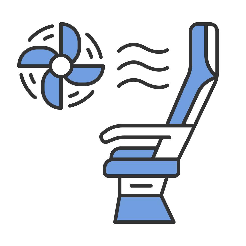 Symbol für die Farbe der Sitzklimaanlage. Bequeme Sitzgelegenheiten im Flugzeug. Jet-Ventilator. Flugzeug-Konditionierungssystem. Flugdienst. Flugreisen. Reise. Einrichtungen der Fluggesellschaft. isolierte vektorillustration vektor