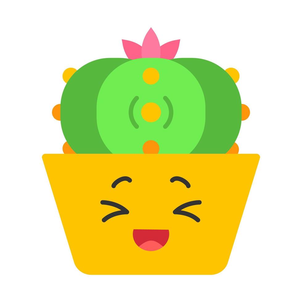 peyote kaktus platt design lång skugga färgikon. kaktus med skrattande ansikte. lophophora. hem kaktusar i kruka. Mexikos flora. glad växt, kisande ögon. suckulent växt. vektor siluett illustration