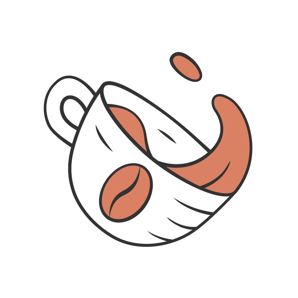 Kaffeetasse mit Splash-Farbsymbol. gebraut, Frühstücksgetränk. Bar, Restaurant, Cafeteria-Menü. heiße dampfende Kaffeetasse. Espresso, Cappuccino, Latte-Getränk. isolierte Vektorillustration vektor