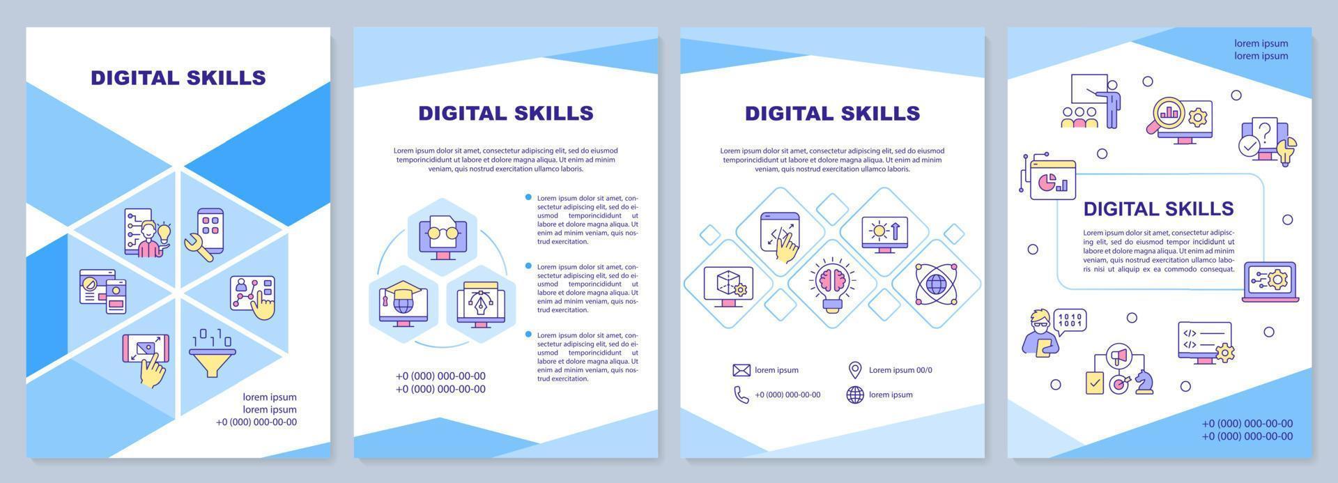 digital kompetens broschyr mall. datorkompetens. broschyr design med linjära ikoner. 4 vektorlayouter för presentation, årsredovisningar vektor