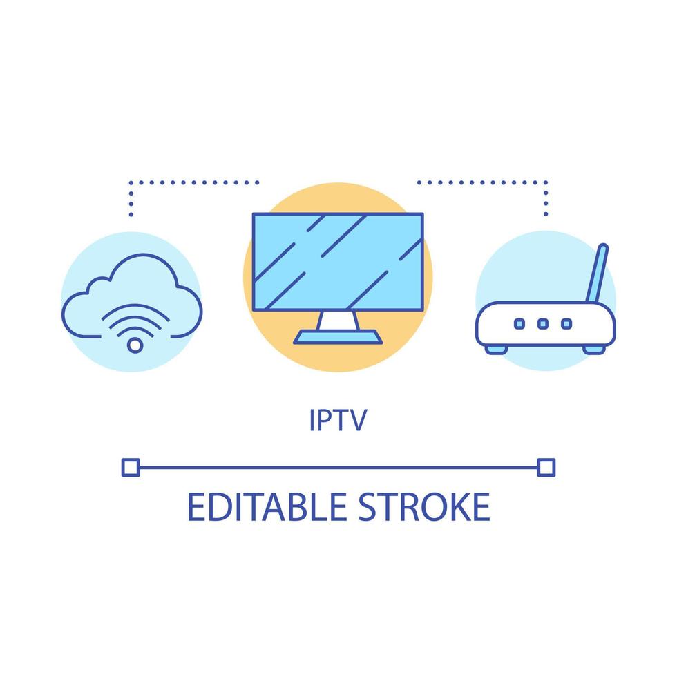 iptv ordet moln koncept ikon. TV-box, internetprotokoll TV idé tunn linje illustration. multimedia spårning, moln lagring vektor isolerade konturritning. redigerbar linje