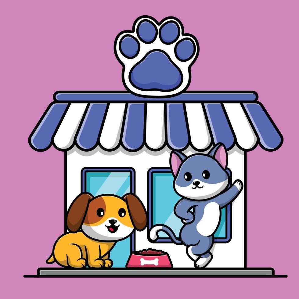 pet shop hund und katze cartoon vektor symbol illustration. tierisches flaches karikaturkonzept