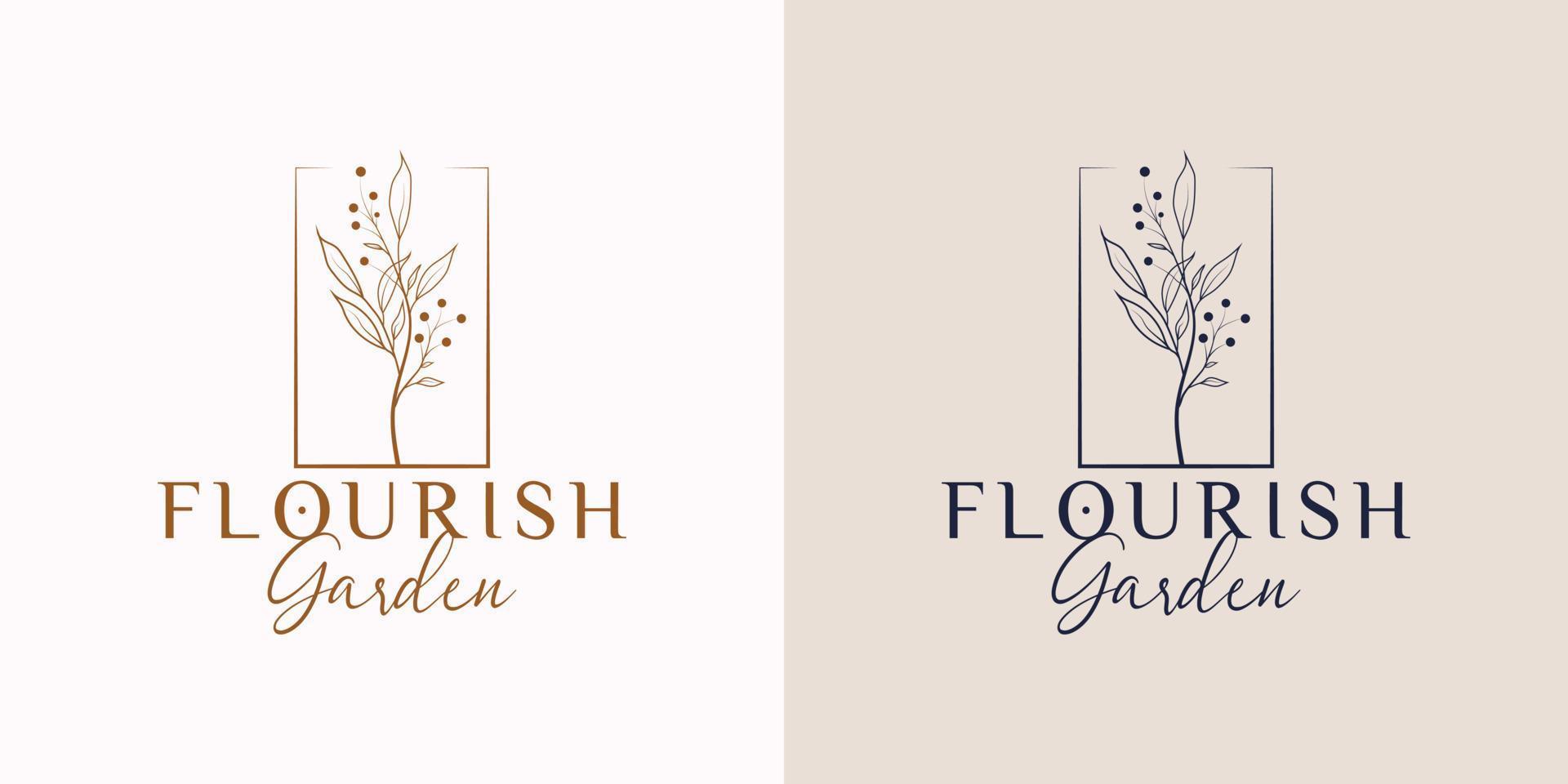 botanisches florales element handgezeichnetes logo mit wilden blumen und blättern. logo für spa- und schönheitssalon, boutique, bioladen, hochzeit, blumendesigner, innenausstattung, fotografie, kosmetik. vektor