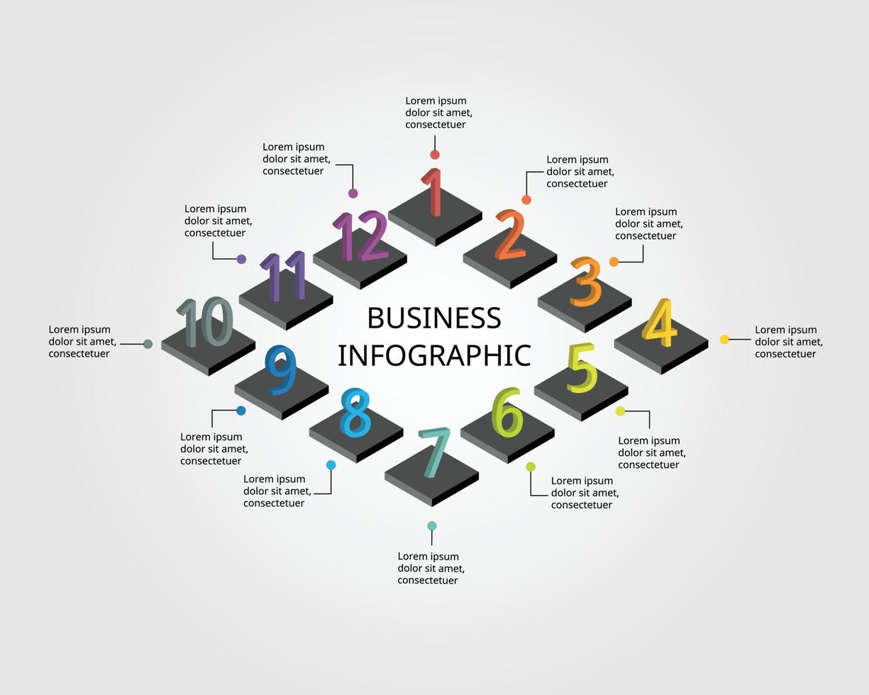 schrittzahldiagrammvorlage für infografik zur präsentation für 12 elemente vektor