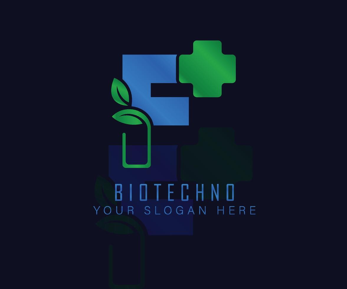 Biotech-Logo mit Kräuterblattbuchstabe f. Kräuter-Logo-Vecktor-Vorlage. Medizinisches Kräuterlogo. vektor