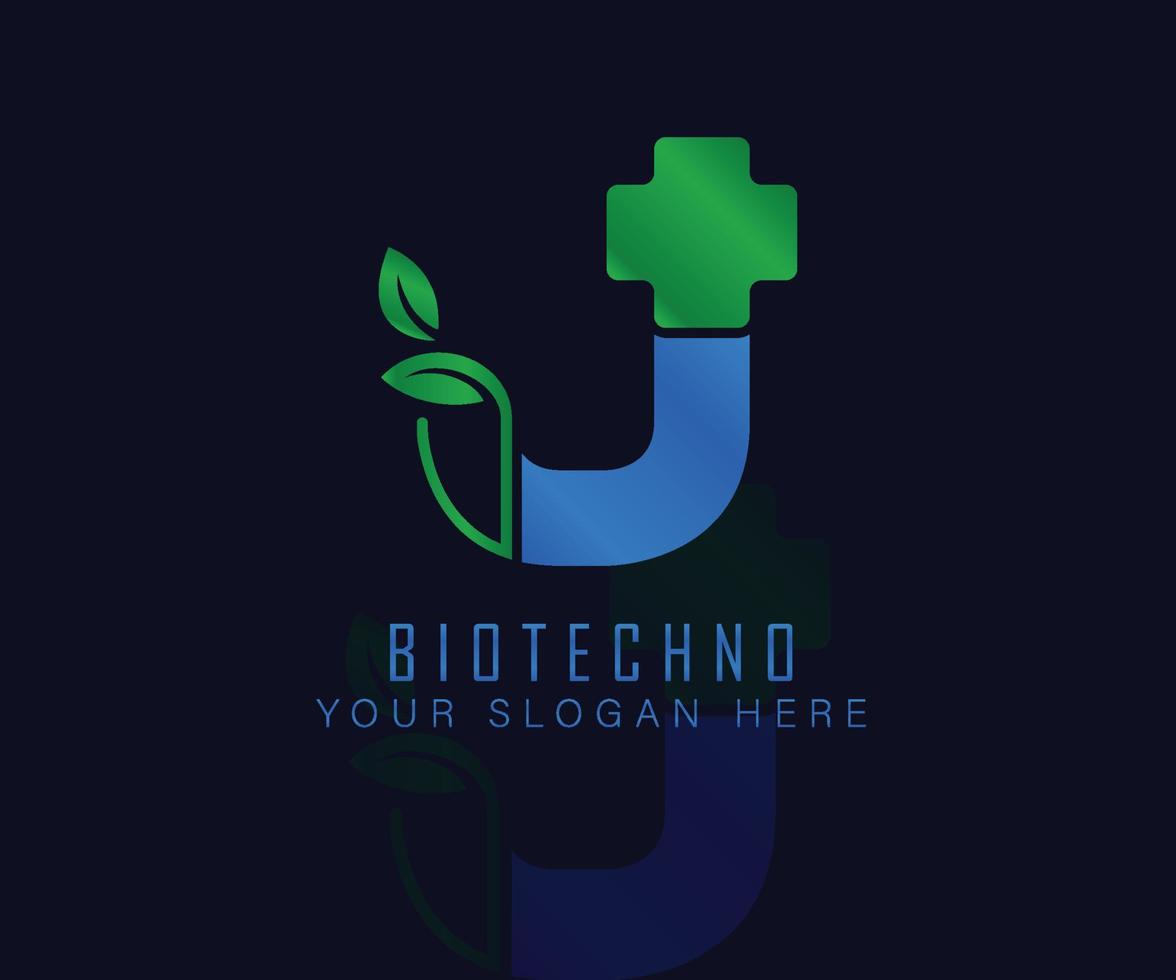 biotech logotyp med örtblad bokstaven j. växtbaserade logotyp vecktor mall. medicinsk växtbaserade logotyp. vektor