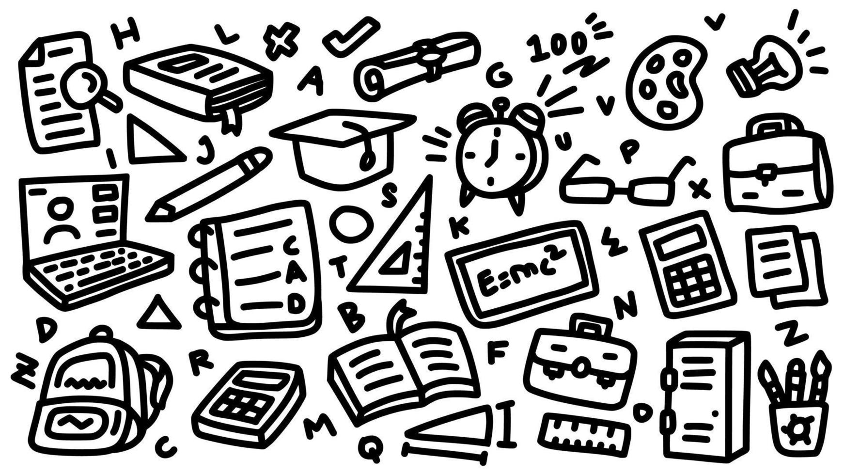 bildung und zurück zur schule icon set handgezeichnete doodle umrisse vektorvorlage illustration sammlung vektor