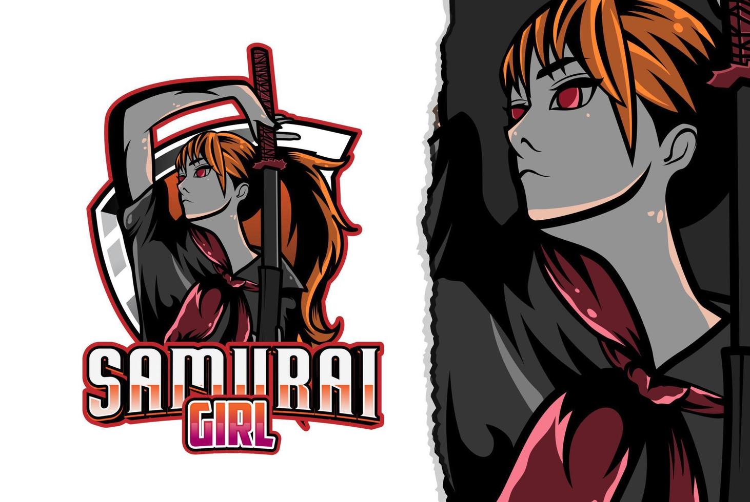 samurai girl esport logotyp - premium vektor