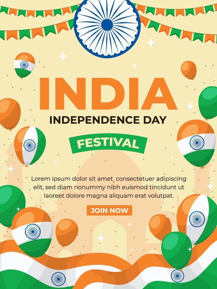Indien självständighetsdagen mall affisch vektor
