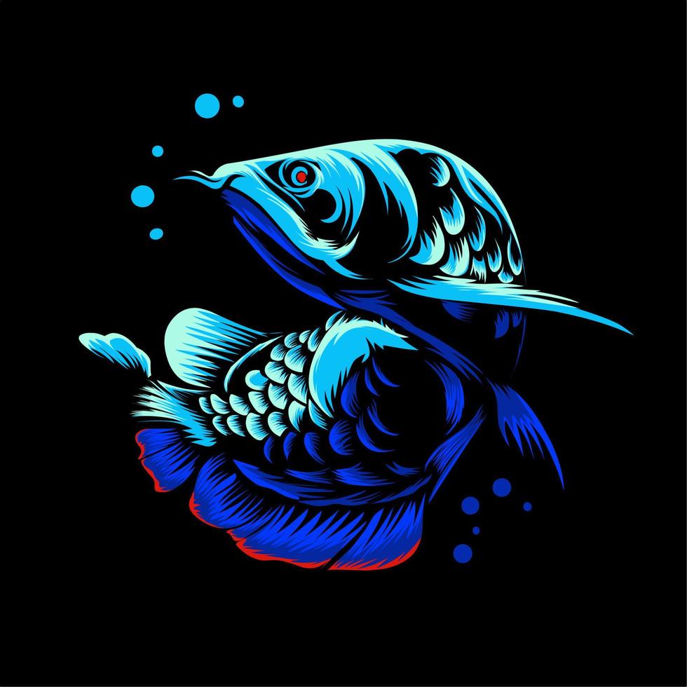 Arowana-Fisch, Vektorillustration für T-Shirt-Design mit heller Farbmischung, vektor
