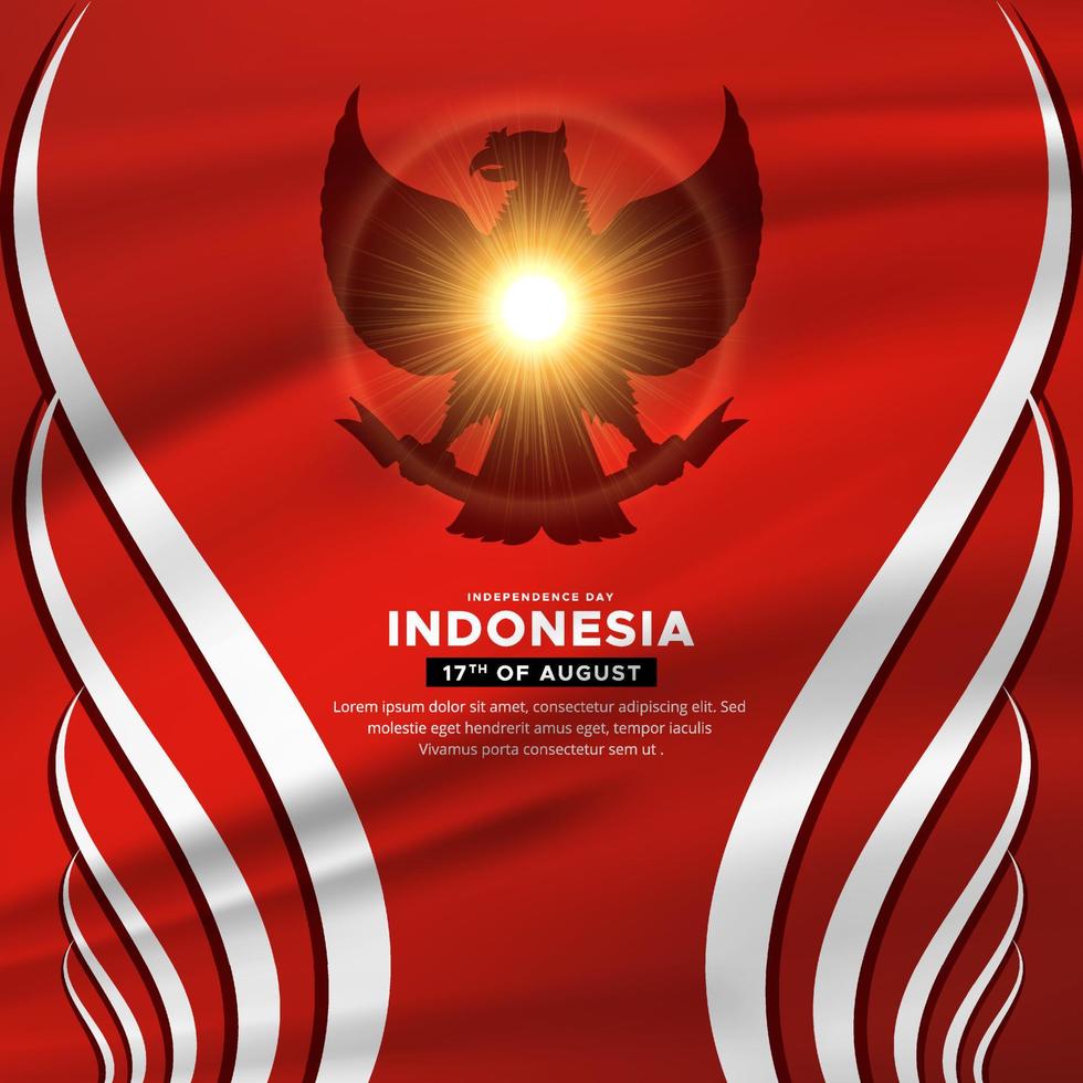 fantastiska Indonesiens självständighetsdag designbakgrund med viftande flaggvektor vektor