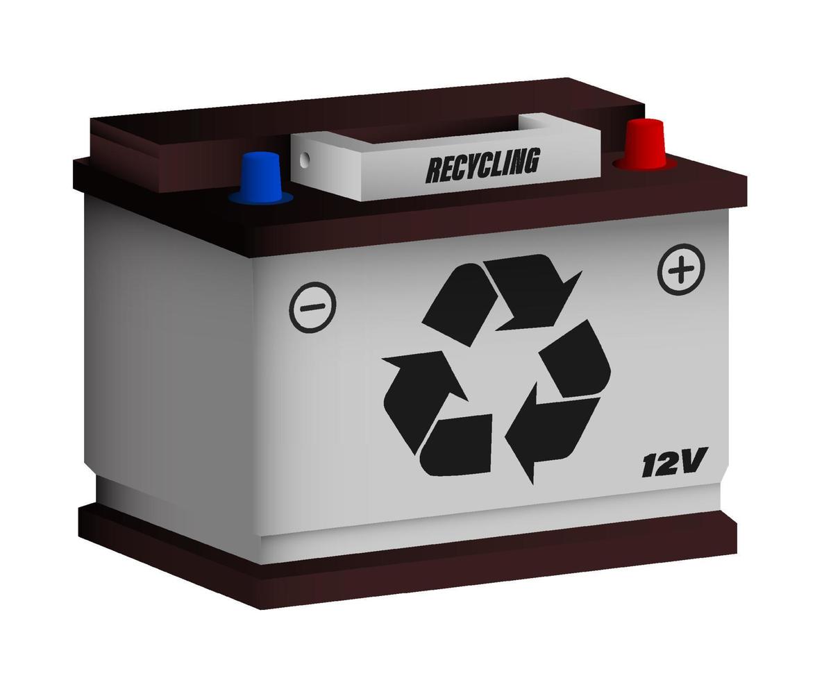 bilbatteri med återvinningsskylt. återvinning av bilbatterier, grön energi, alternativa energikällor. värna om ekologi och miljö. vektor