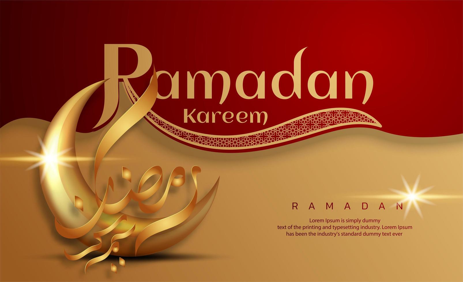 Rot-Gold-Ramadan-Kareem mit Halbmondkalligraphie vektor