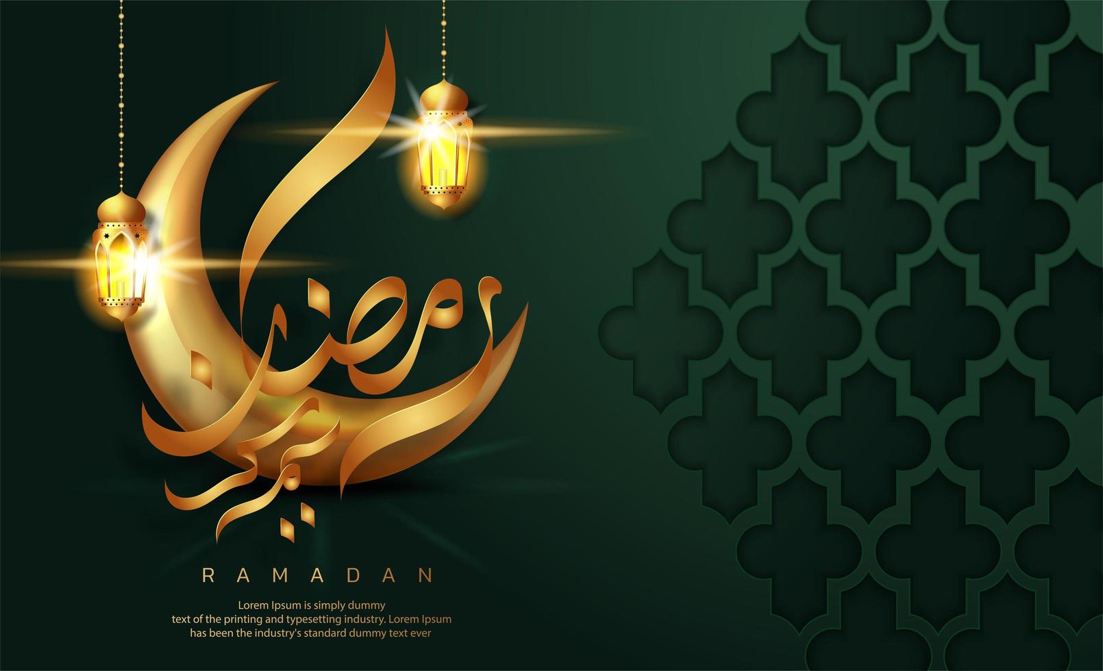 grüner Ramadan Kareem mit Kalligraphie-Nachricht im Mond vektor