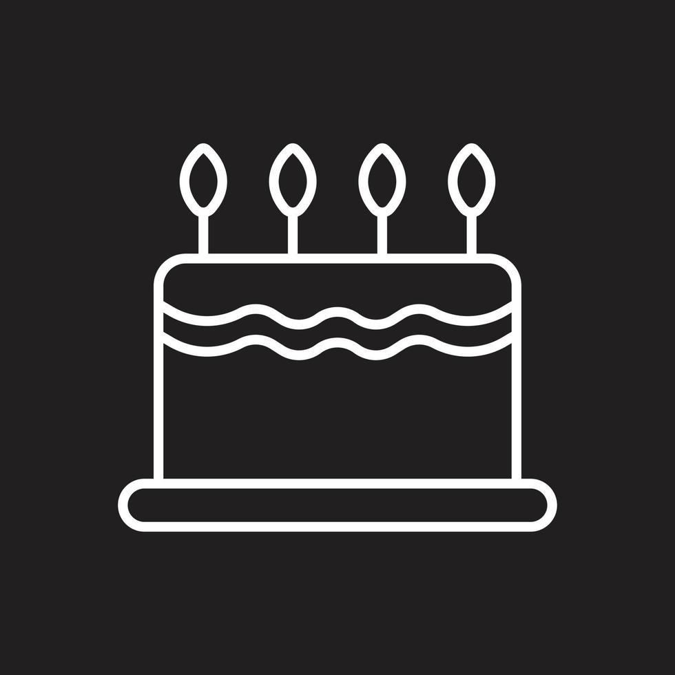 eps10 weißes Vektorkuchenliniensymbol isoliert auf schwarzem Hintergrund. Kuchen mit Kerzenumrisssymbol in einem einfachen, flachen, trendigen, modernen Stil für Ihr Website-Design, Logo, Piktogramm und mobile Anwendung vektor