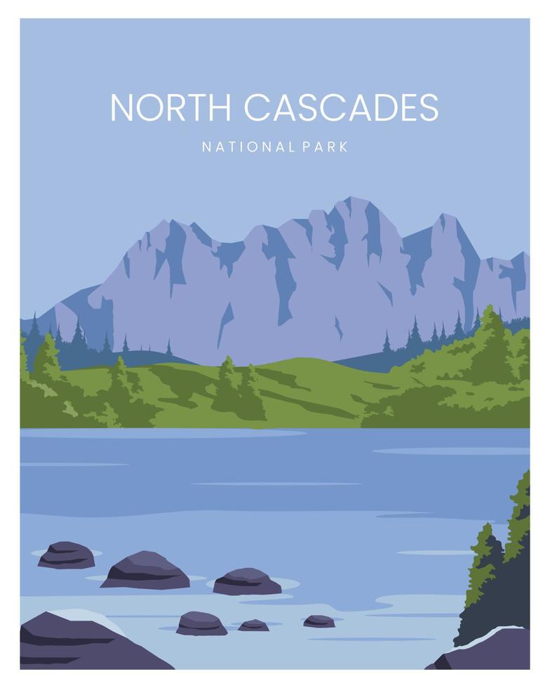 North Cascades nationalpark i washington, USA, resor affisch vektorillustration vektor