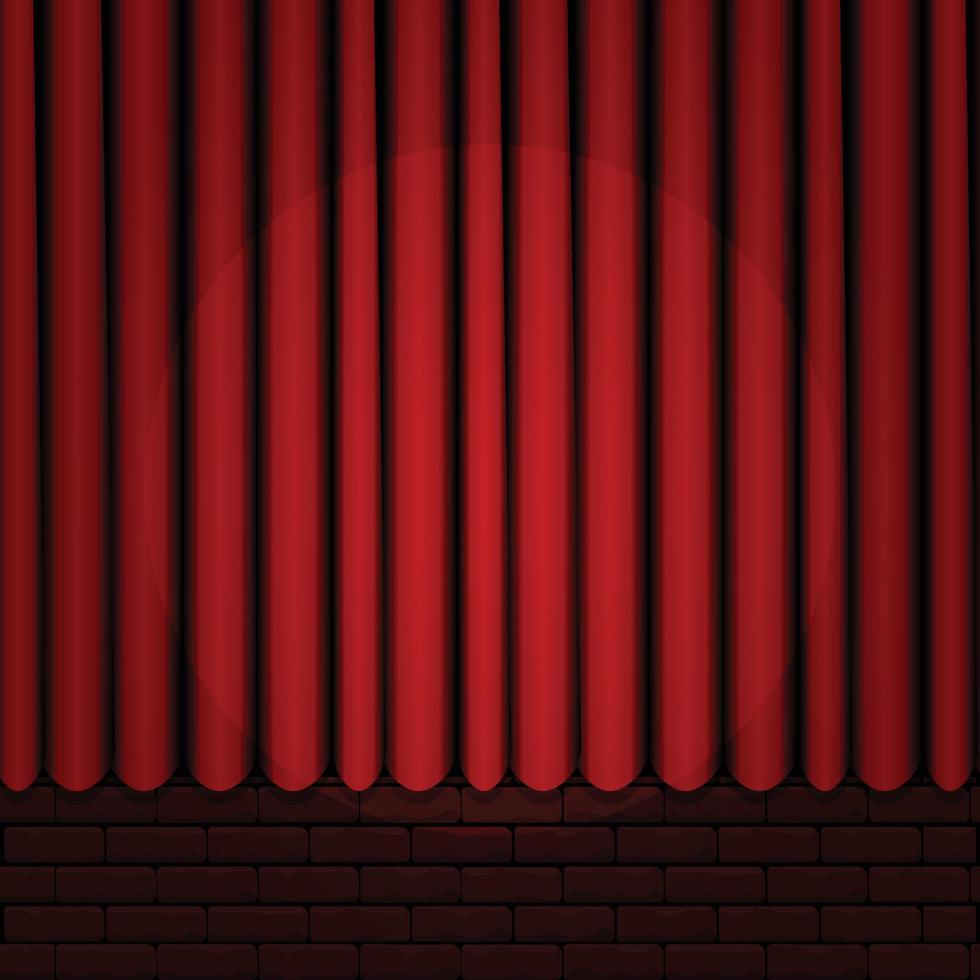 roter vorhang mit rotem backstein und scheinwerfer vektor