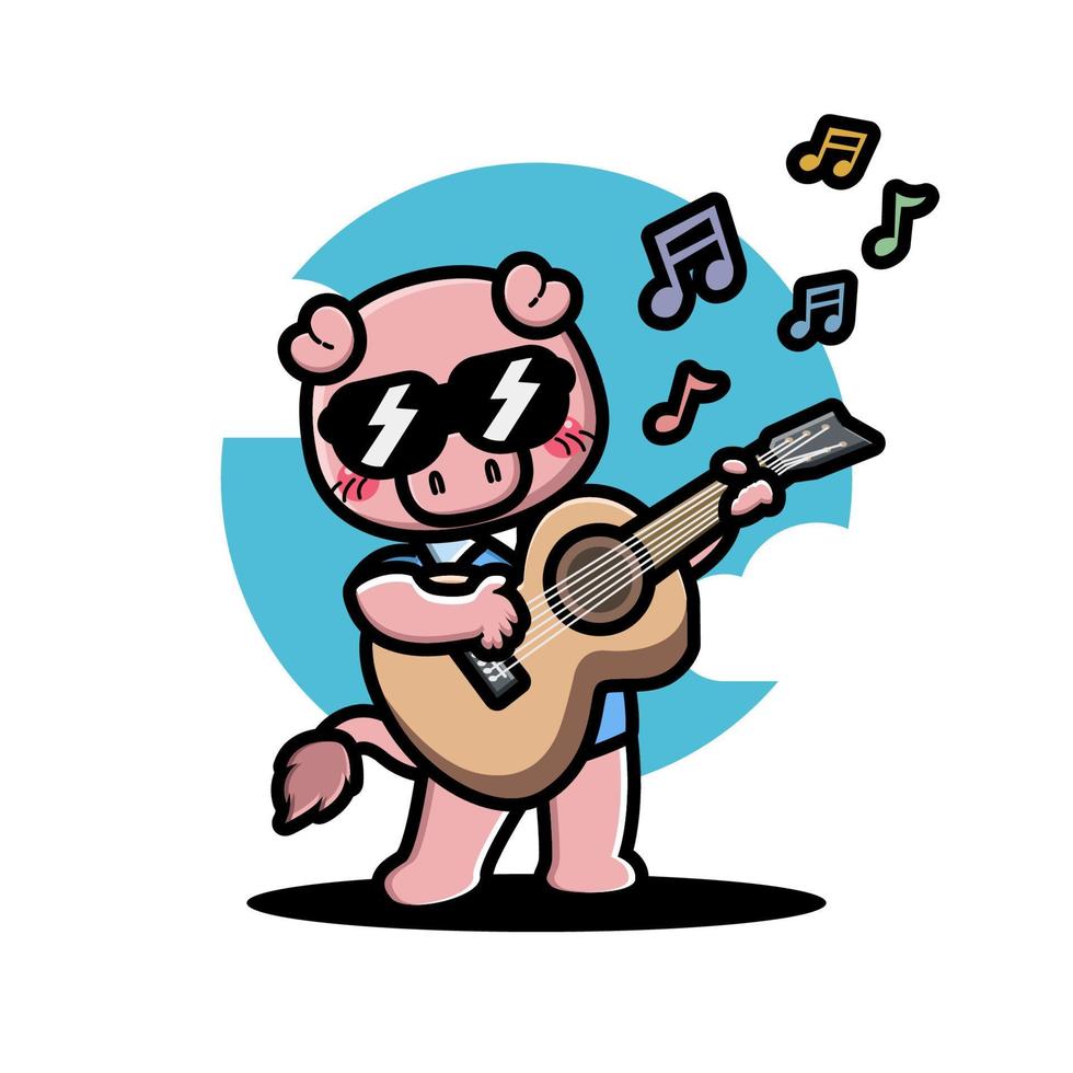 söt gris spelar gitarr vektor