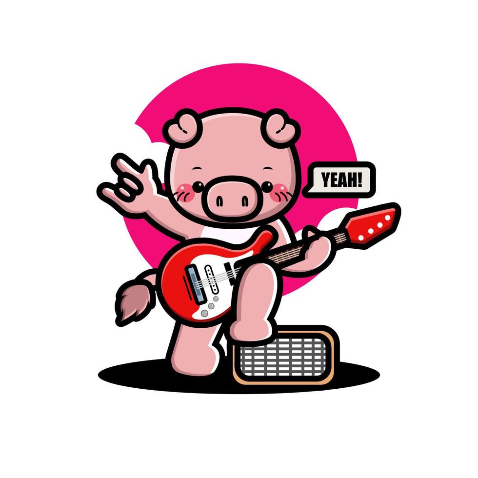 süßes schwein, das gitarre spielt vektor