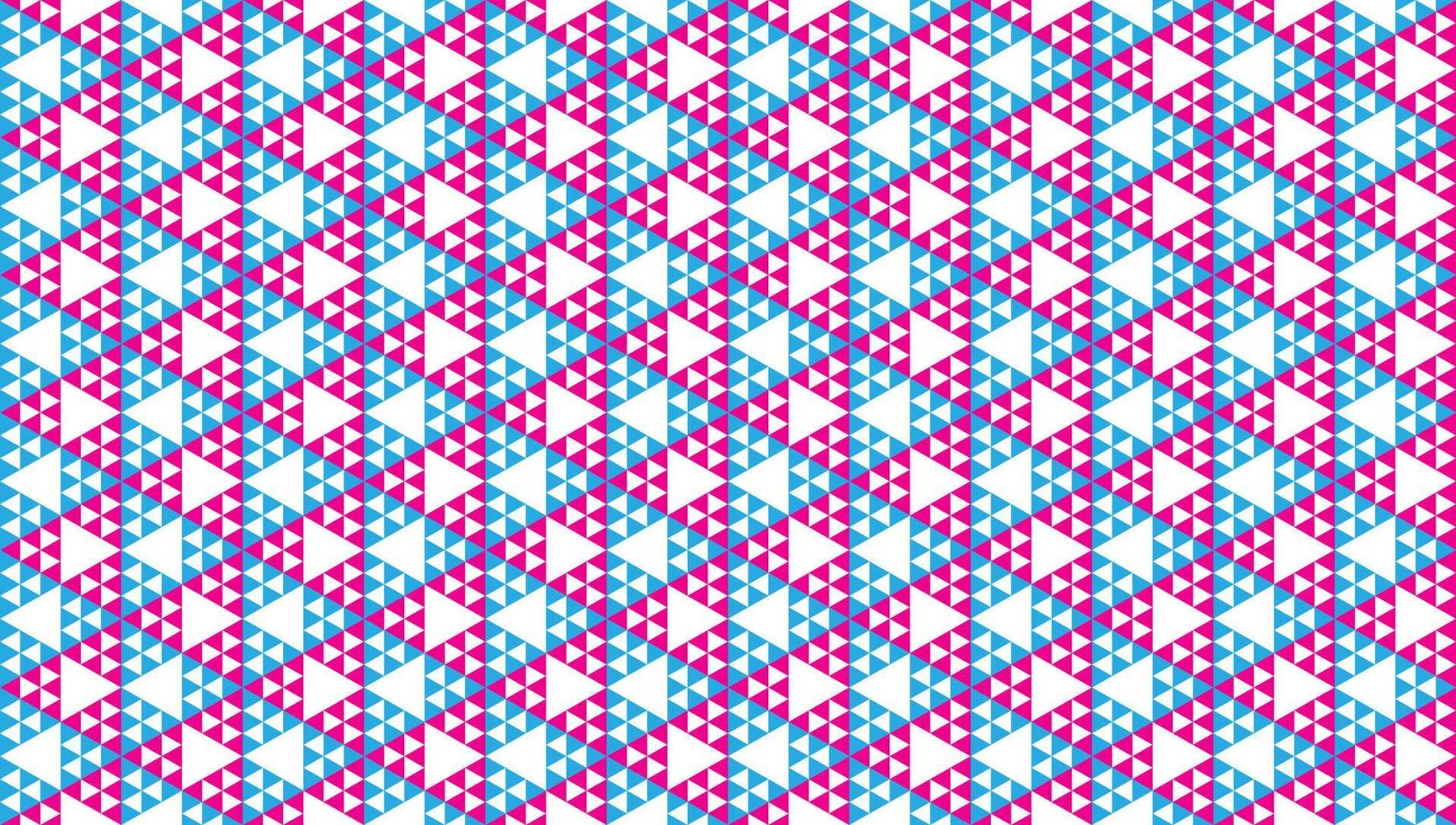 färgglada abstrakt trianglar prydnad. geometriska sömlösa mönster formgivningsmall. polygonal triangulära former tapet. ljusblått, rosa magenta och vitt färgtema. vektor