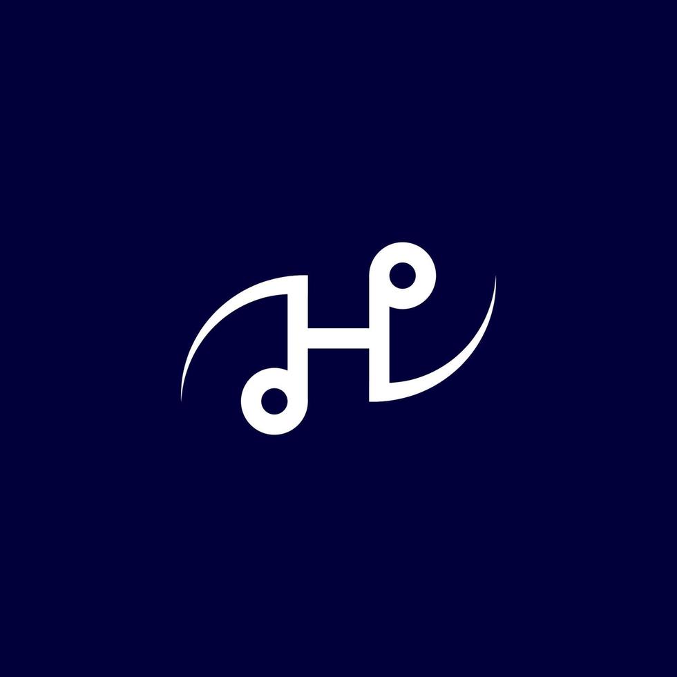 bokstaven h alfabetet musik logotyp design isolerad på marinblå bakgrund. initial och musikalisk not, kvarts, åttonde noter logotyp koncept. monogram bokstavstämpel logotyp vektor