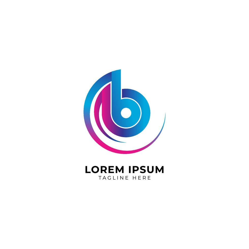 färgglada bokstaven b alfabetet musik logotyp design. inledande och musiknot logotyp koncept isolerad på vit bakgrund. blå lila rosa magenta färggradient. vektor