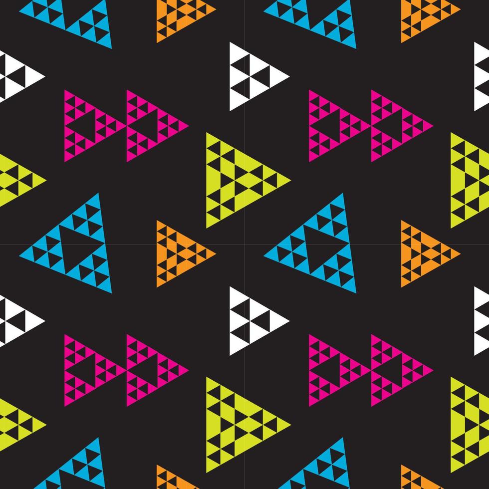bunte Dreiecke formen Ornament. dreieckige geometrische Musterdesign-Vorlage. Gelbgrün, Hellblau, Pink, Orange, Schwarz und Weiß. vektor