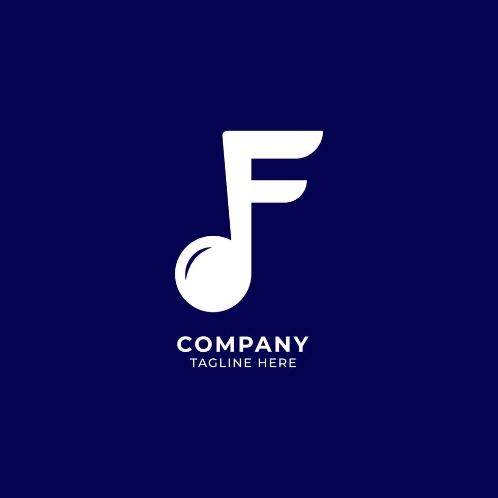 bokstaven f alfabetet musik logotyp design isolerad på marinblå bakgrund. initial och musikalisk not, semi quaver notes logo koncept. monogram bokstavstämpel logotyp vektor