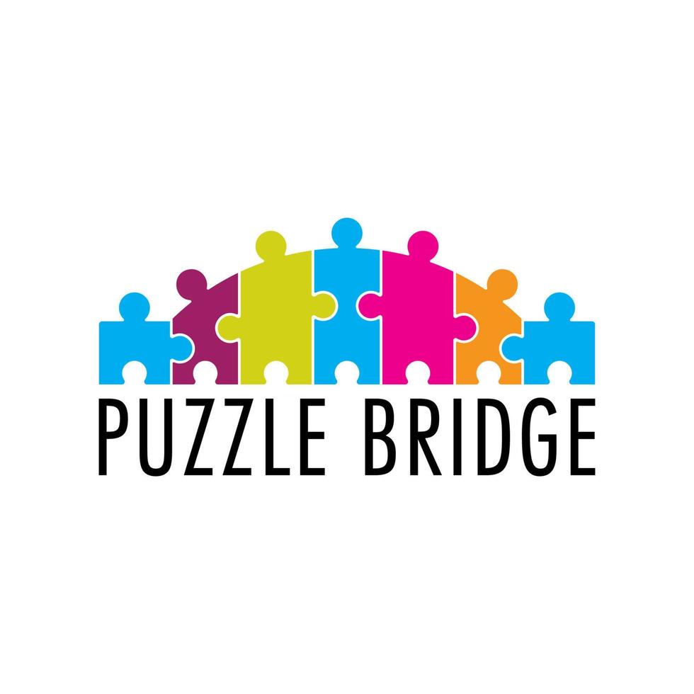 färgglada pussel bridge vektor design. lekfull logotyp för autism. lämpar sig för samhällen, stiftelser, stödtjänster, hjälpcenter och etc