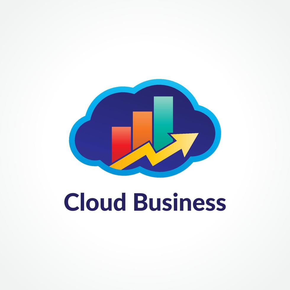 farbenfrohes Cloud-Business-Logo-Designkonzept für Investmentunternehmen, kreative Führung, Finanzberater usw. rot-orangeer Farbverlauf, gelb und hellblau auf marineblauem Hintergrund vektor