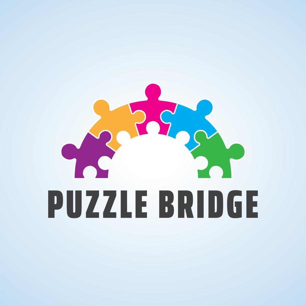 lekfull logotyp för autism. färgglada pussel bridge vektor design. lämpar sig för samhällen, stiftelser, stödtjänster, hjälpcenter och etc