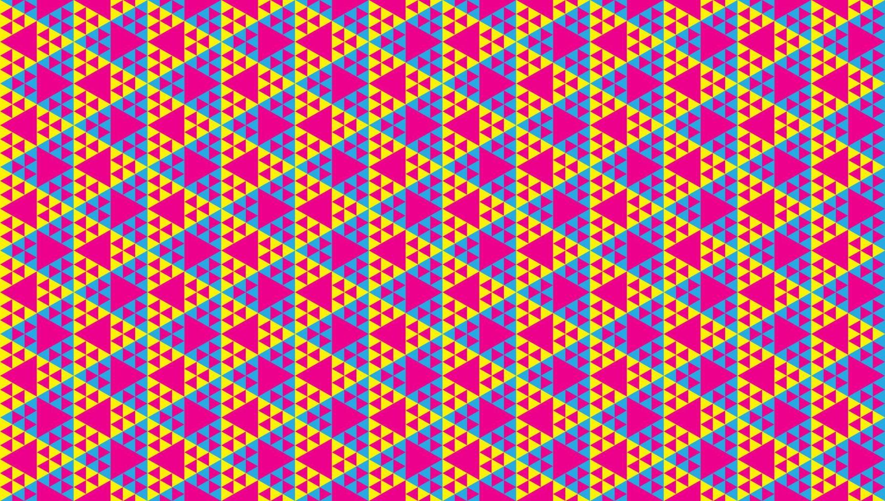 färgglada abstrakt polygonal trianglar prydnad. trekantiga tapeter. geometriska sömlösa mönster formgivningsmall. gult ljusblått, rosa magenta färgtema. vektor